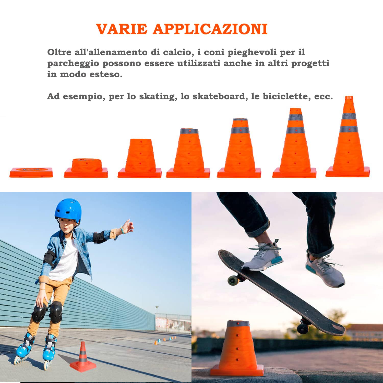 Coni stradali Traffico Pieghevole cono stradale, Blocco Stradale, stradali segnaletici, cono di sicurezza a striscia riflettente pop-up (4, 18in(45cm))