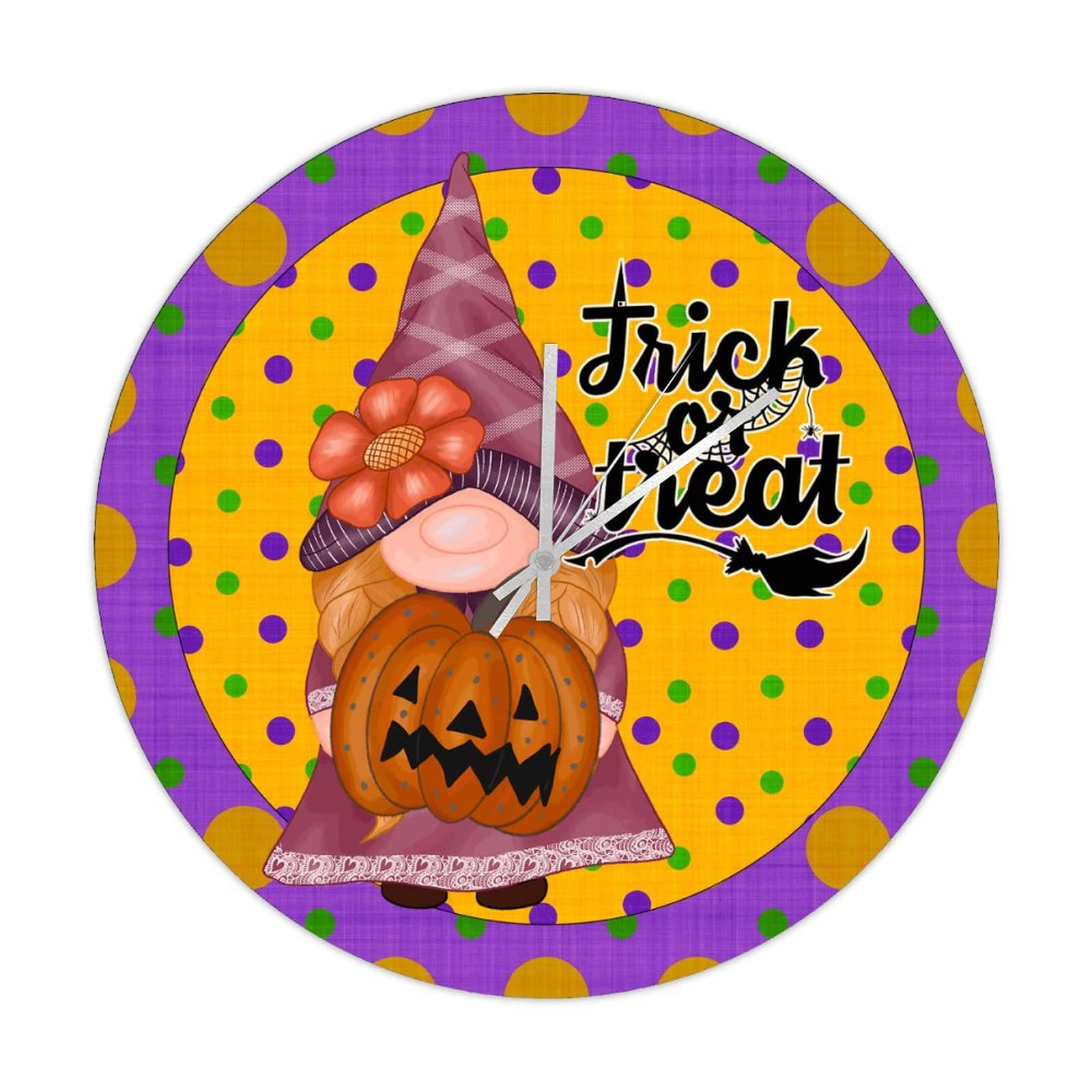 Horloge Halloween en bois Happy Nain 38cm | Pendule murale silencieuse