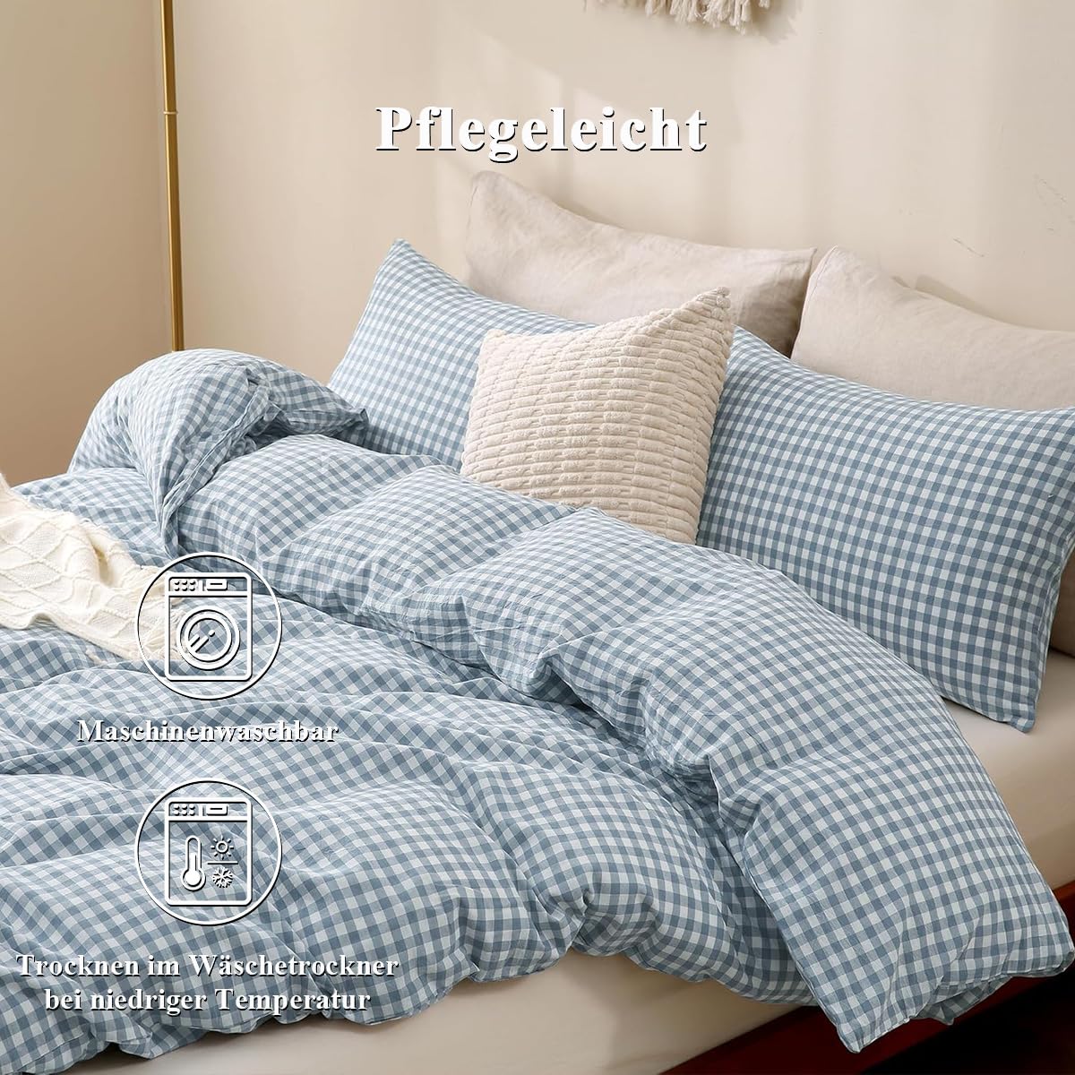 Lanqinglv Biancheria da letto 135 x 200 cm, in cotone rinforzato, con chiusura lampo, adatta per persone allergiche, 1 copripiumino e 1 federa 80 x 80 cm