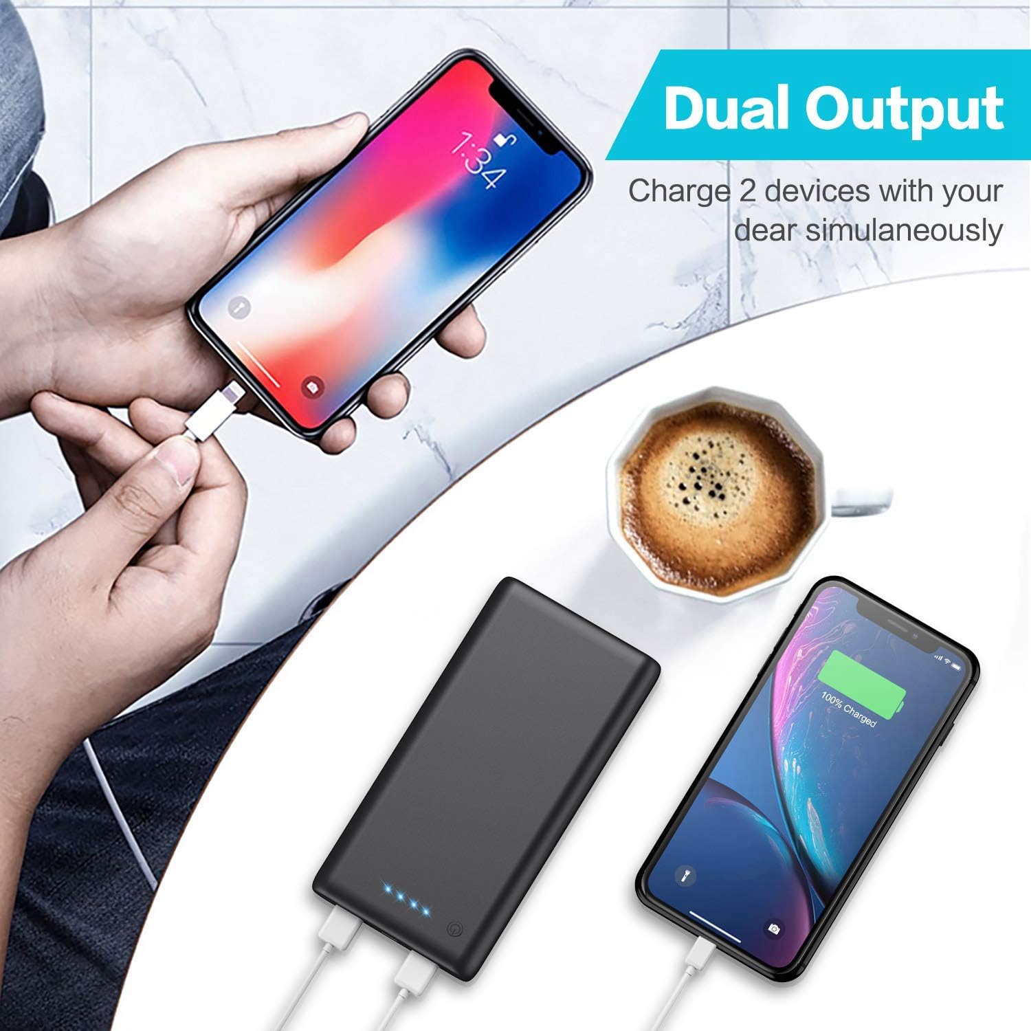 Portable Charger 26800mAh【2022 Upgrade High Capacity】Power Bank Ultra Compact External Battery Pack Backup with 4 LED Lights,Dual USB High-Speed Charging Compatible with iPhone 13 Samsung Android etc : Cell Phones & Accessories
