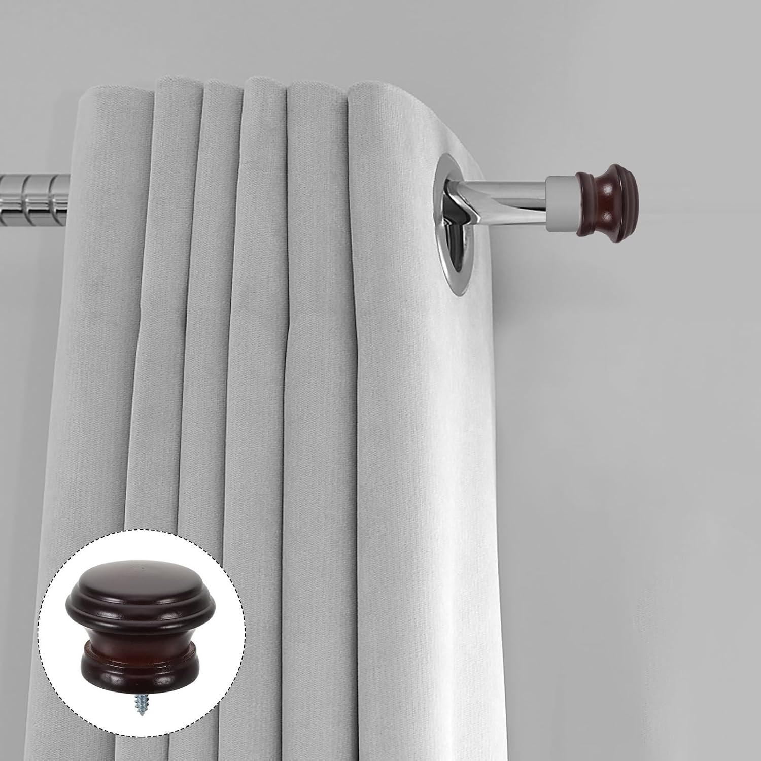 SEWACC 2pcs Decorative Wooden Curtain Rod Finials 3.14" X 1.97" Coffee Color Wood Window Curtain Rod Ends with Smooth Finish Protection and Simple Installation for Home and Craft Projects