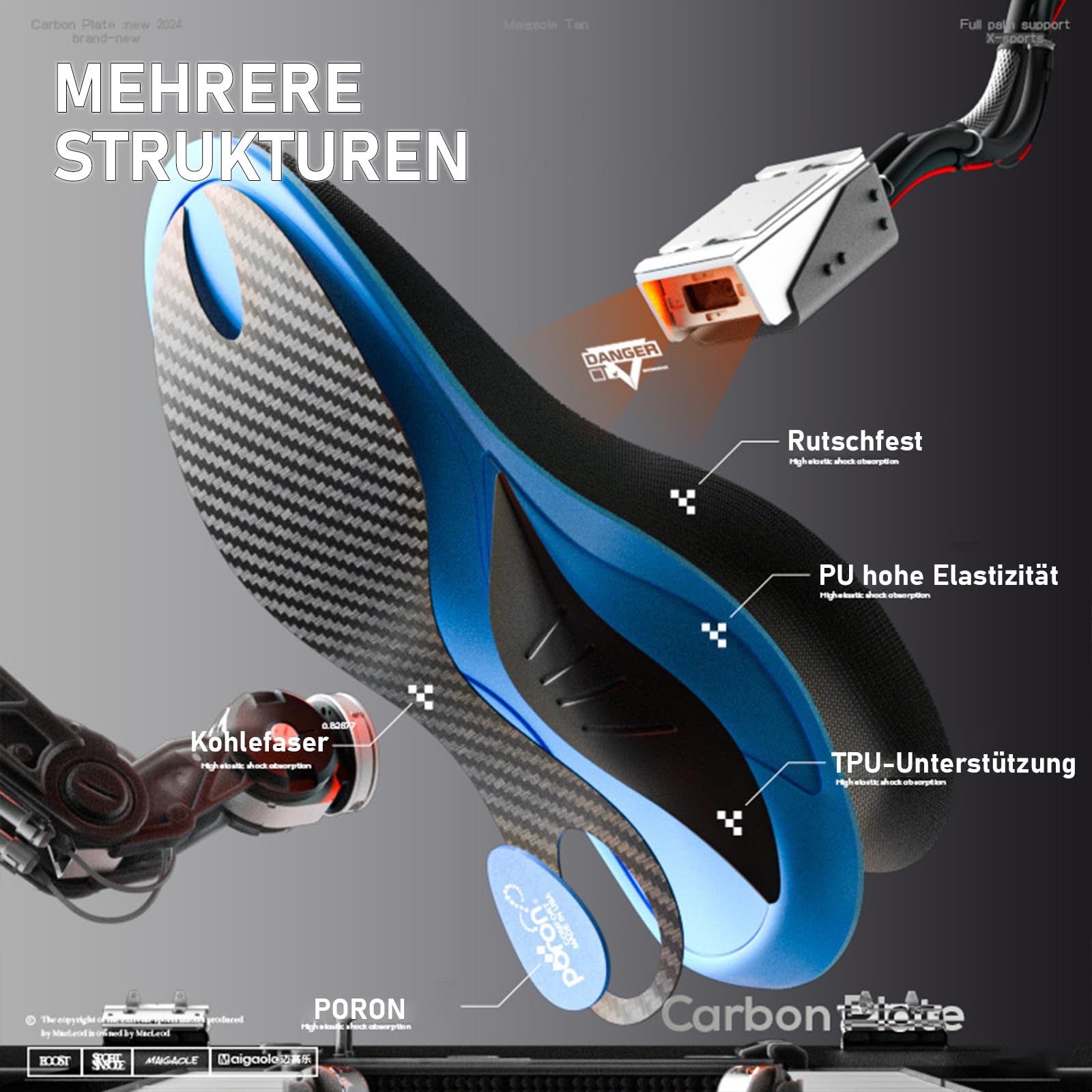 Carbonfaser-Einlegesohlen mit Fußgewölbestütze - Hohe Gewölbe- und starre Stützeinlagen - Hohe Dämpfung & Energierückgabe - Beidgeschlechtlich EU 43-44