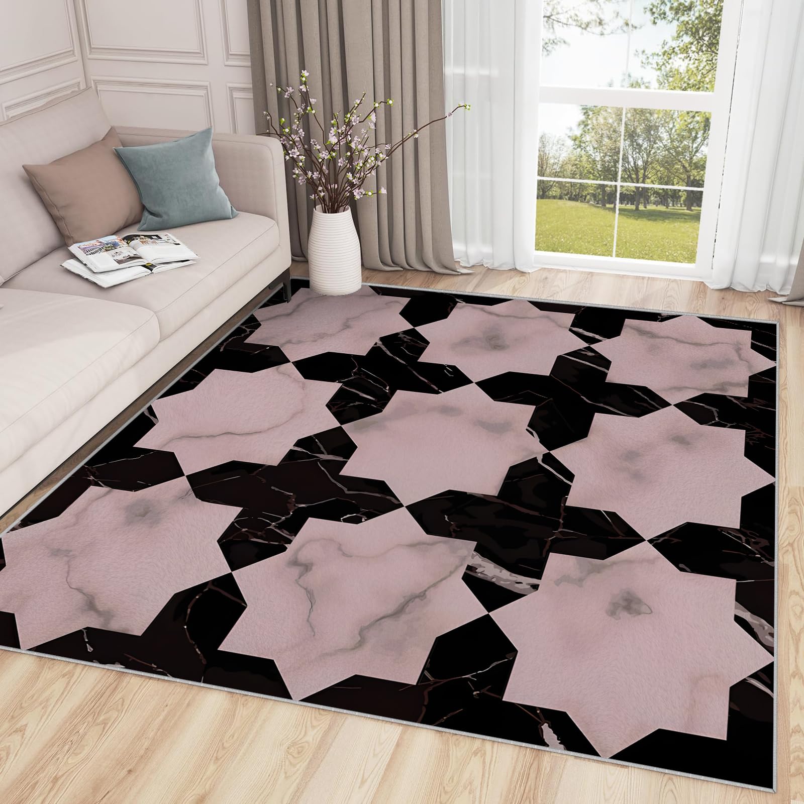 Großer waschbarer Kurzflor-Teppich 200x300 - Marmor Teppiche - Modern Dünn Saugfähig Vielseitig Carpet für Wohnzimmer Schlafzimmer Oder Als Bettvorlege S-114