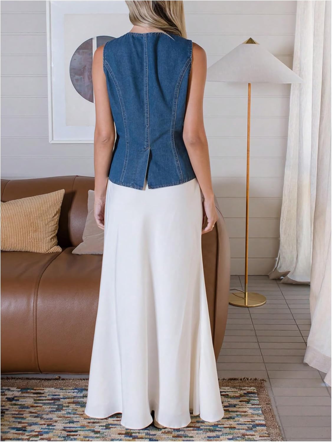 Milumia Women's Vintage Button Down Denim Tank Top Split Hem Sleeveless Vests - Image 3