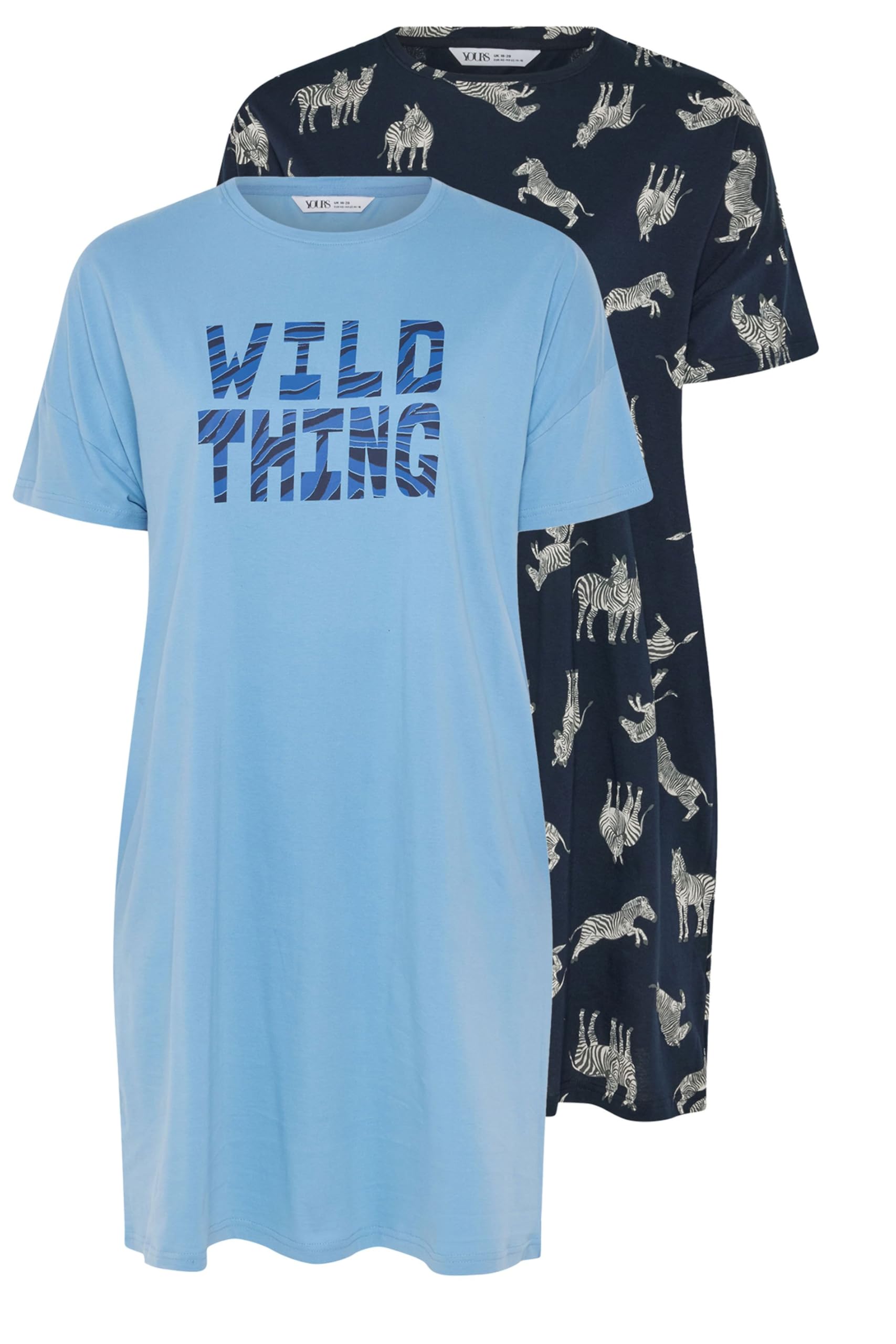 Yours Women's Multi 2 Pack Zebra Sleep Tee Nightdresses Size 30-32