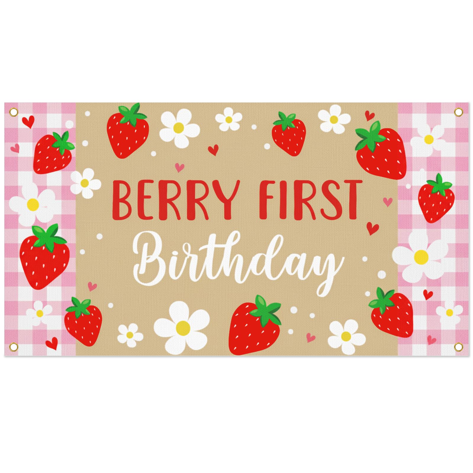 Berry First Birthday Banner Pink Strawberry 1st Birthday Decorations