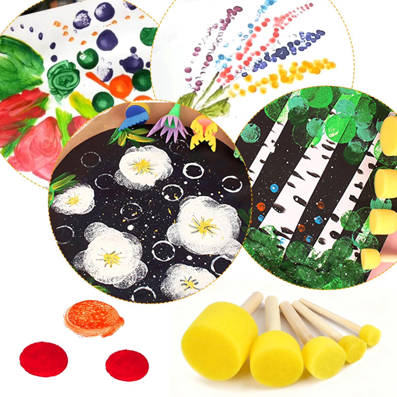 Set Pennelli Spugna Con Manico Legno Kare & Kind Set Di 30 Spazzole Rotonde Per Spugne, Strumenti Di Pittura, Per Arti, Artigianato Spugne Per Graffiti