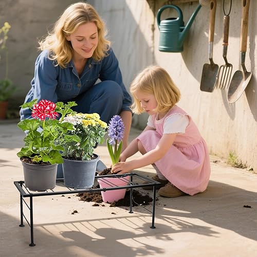 Miniatura 9 de Paquete de 2 soportes de metal para plantas para interiores y exteriores, soportes para macetas de 1 nivel, soporte para macetas de escalera que