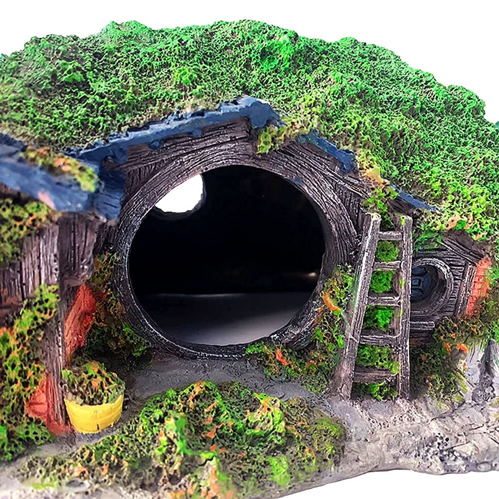 OMEM Casa de Escondite de Reptiles, Hámster, Tortuga, Gecko, Serpiente Oculta Roca de Plantas Artificiales, Decoración de Tanque de Peces de Hábitat Humidificado
