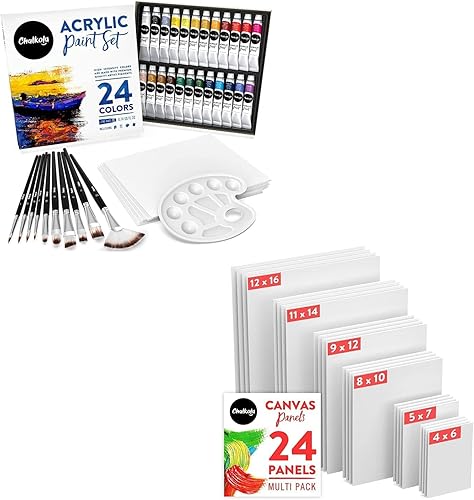 24 pinturas acrílicas + 24 paneles de lienzo, paquete de arte acrílico