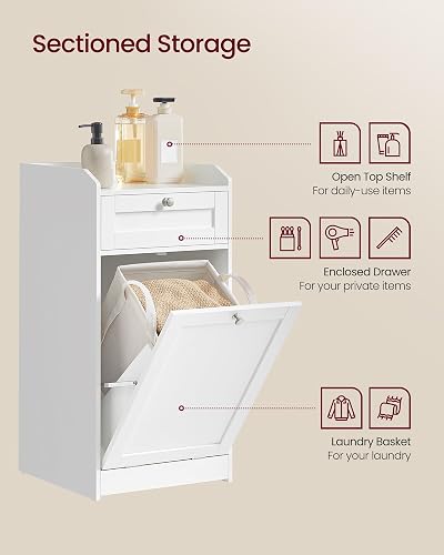 VASAGLE Bathroom Cabinet with Laundry Basket, Bathroom Storage Unit with 1 Drawer and 1 Laundry Hamper, Removable Laundry Basket with Handles, 40 x 40 x 80.2 cm, Cloud White BBC741W01 - 3