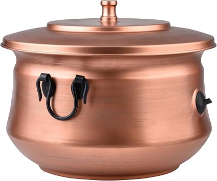 LifeSmart Garden Hose Holder Pot Storage with Lid 19x19x15.25 for Yard, Indoor & Outdoor Use - Water Hose Container, Handmade Brushed Copper