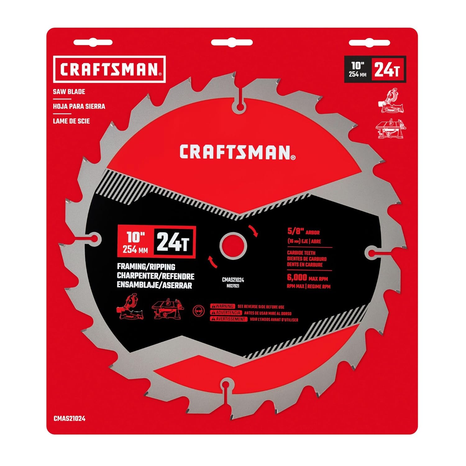 CRAFTSMAN 10 Inch 24T Framing/Ripping Carbide Miter/Table Saw Blade (CMAS21024) (Pack of 2)