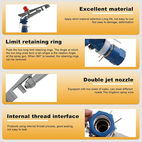 Miniatura 6 de 1.0" Aspersor de riego agrícola para granja Aspersor de césped Aspersor de riego Pistola de riego para áreas grandes Riego de 360 rotativo para
