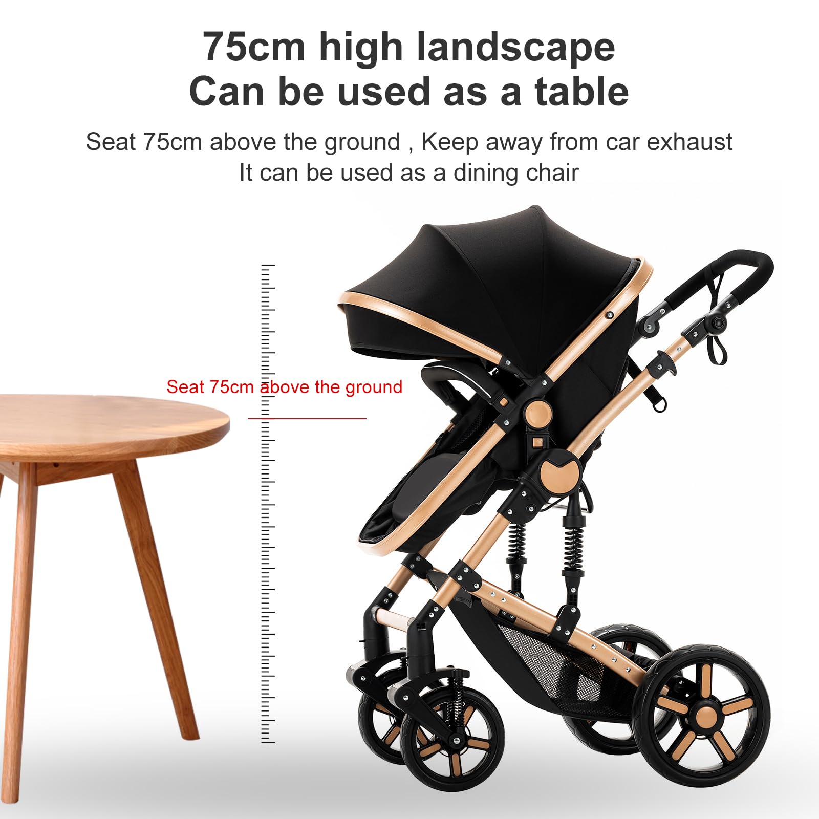 Cochecito 3 en 1, CochIT de Viaje Reclinable y Reversible, Carricoche Carro 3 Piezas Plegable con Un Solo Clic, Carrito con AccITorios Completos y Frenos DoblIT (588 Grey)