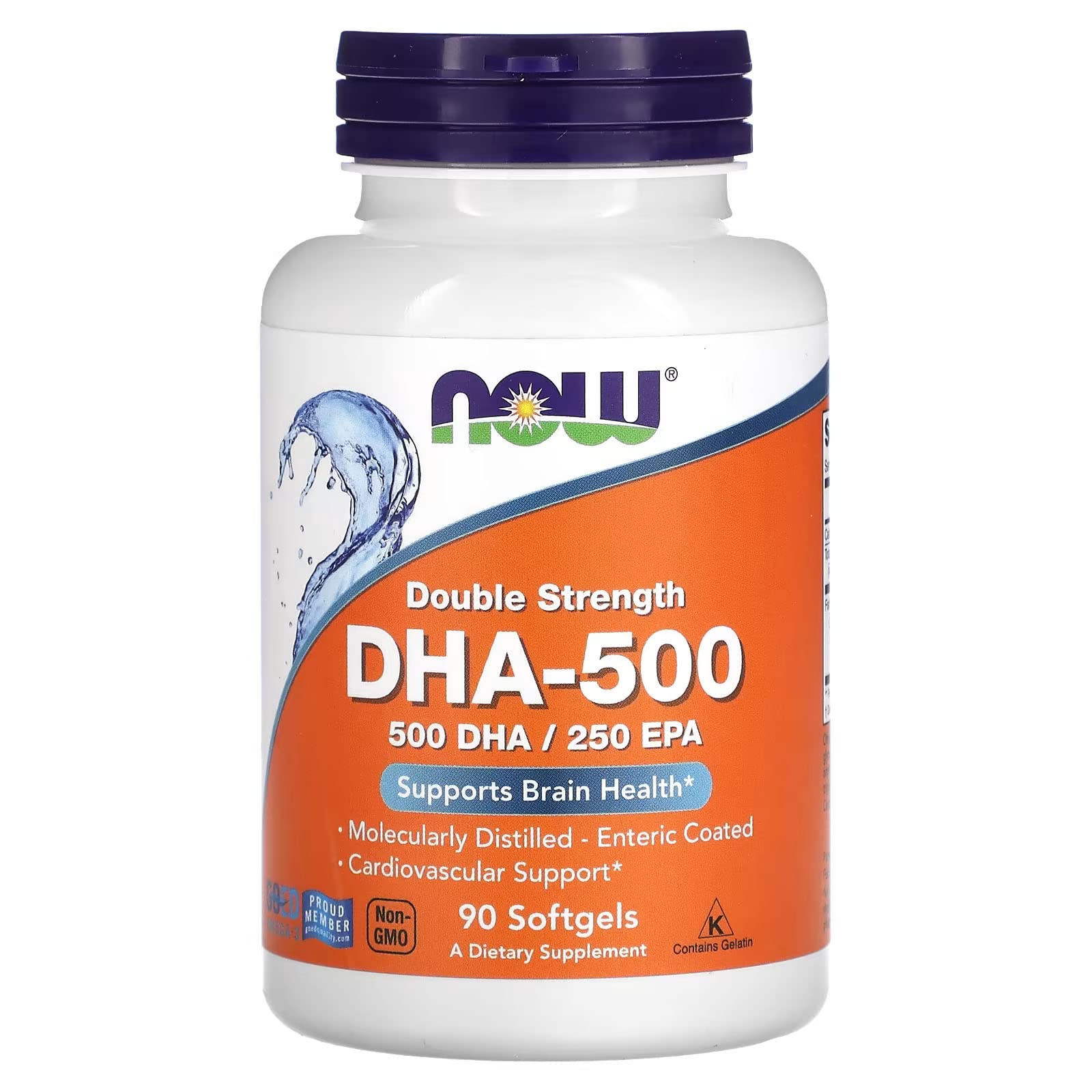 NOW Foods Supplements, DHA-500 with 250 EPA, Molecularly Distilled, Supports Brain Health*, 90 Softgels