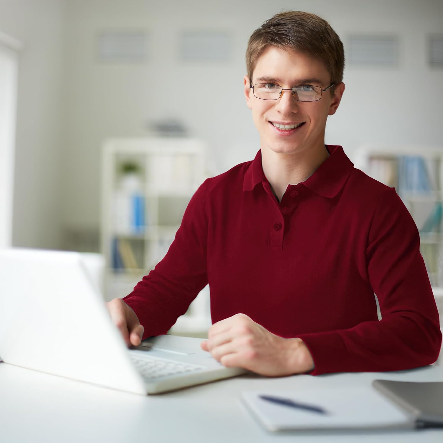 Premium Wear Long Sleeve Polo Shirt for Men, Cotton-Blend Fabric Golf Shirt with Collar, 3-Button Placket, Stain Guard - Image 6