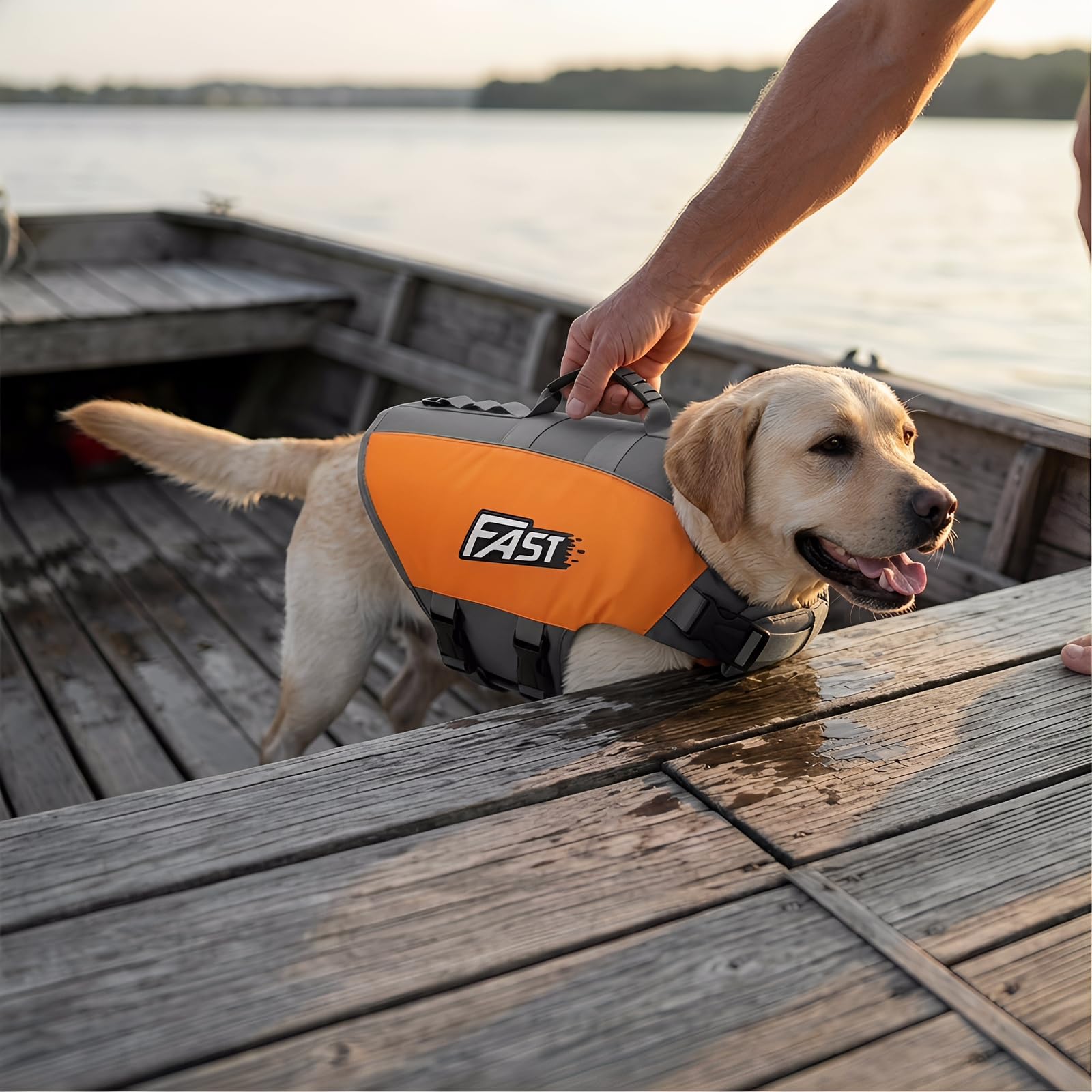 Chaleco Salvavidas para Perros - Chaleco Flotante Ajustable con Hebillas Seguras, Asa Resistente, Secado Rápido y Diseño Ligero para Natación y Actividades Acuáticas - Naranja (Large)