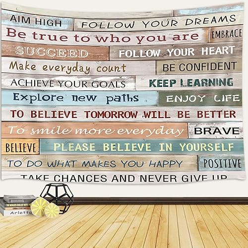 Tapiz con citas inspiradoras para colgar en la pared, tapiz motivacional, palabras positivas, letras, refranes, tapiz rústico de granja para