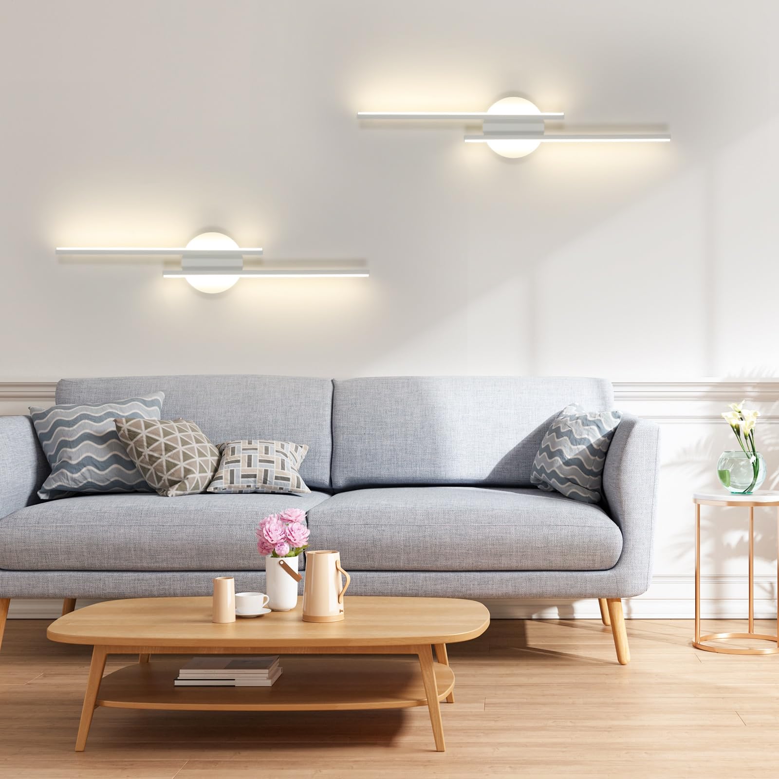 Mckalen Applique da Parete Interno LED, 24W Lampada da Parete Bianca Moderna 2700LM, Lampada a Muro Camera da Letto Luce Neutra 4500K per Bagno Soggiorno Scale Corridoio, 60CM