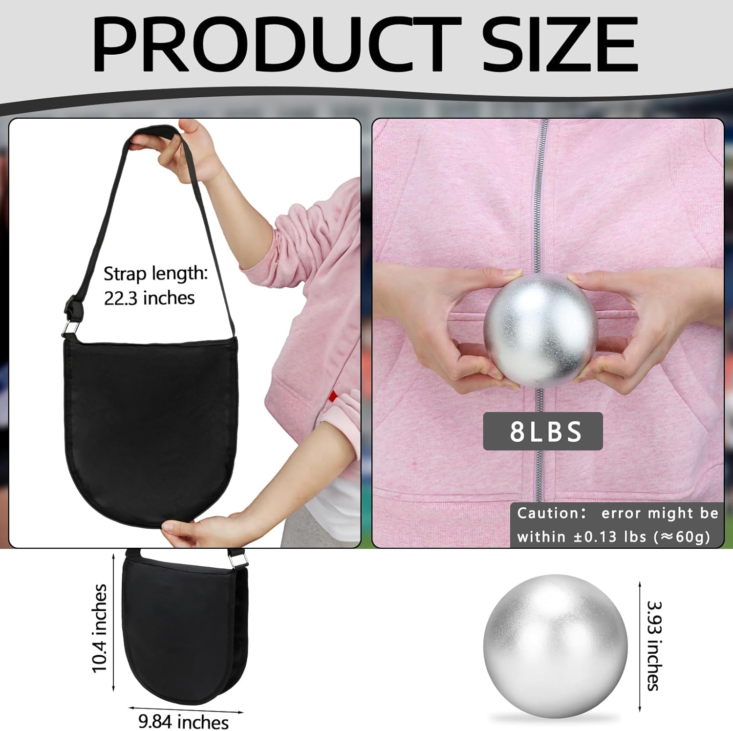 Iron Shot Put Ball 8 lbs Shotput with Discus 4kg Shot Put Carrier Bag 2 Large Pockets Discus Pouch with Adjustable Carrying Strap for High School Track & Field Competition Athletic Throwing Training