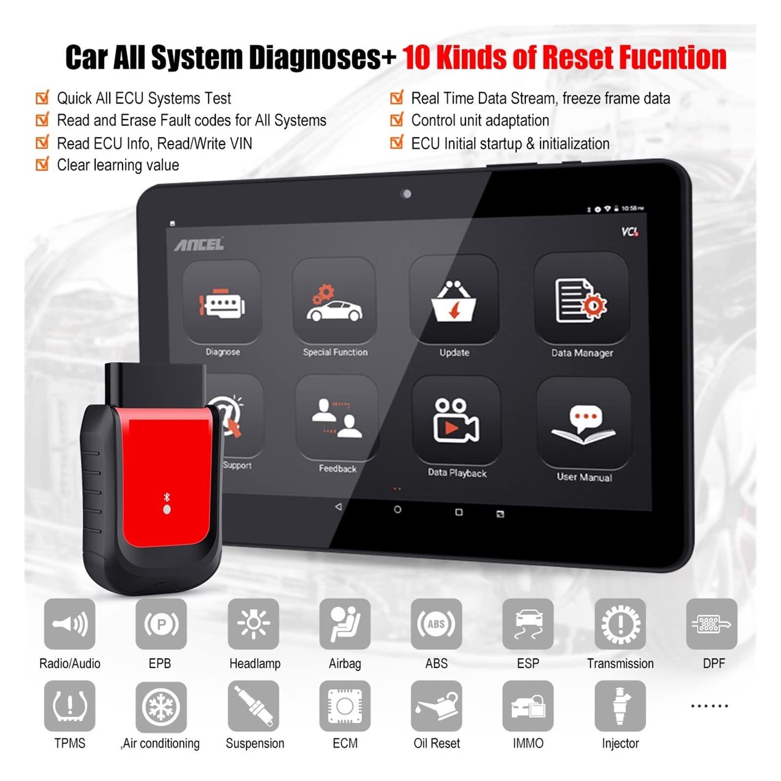 Escáner de Pared, Escáner Herramienta de diagnóstico automóvil profesional completo Restablecimiento aceite automotriz
