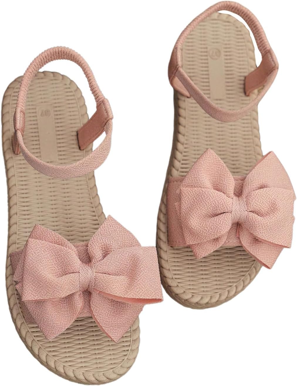 GORGLITTER Women's Bow Braided Flat Sandals Open Toe Ankle Strap Lightweight Vacation Beach Slide Sandals