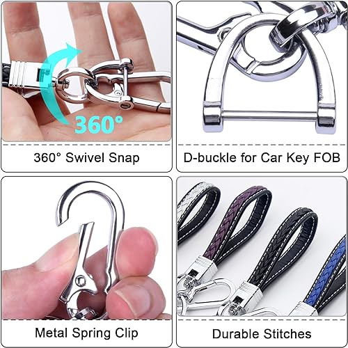 Miniatura 4 de Llavero de cuerda tejida, llavero de cuero de microfibra, llavero de llaves de coche con 3 llaveros y 1 anillo D