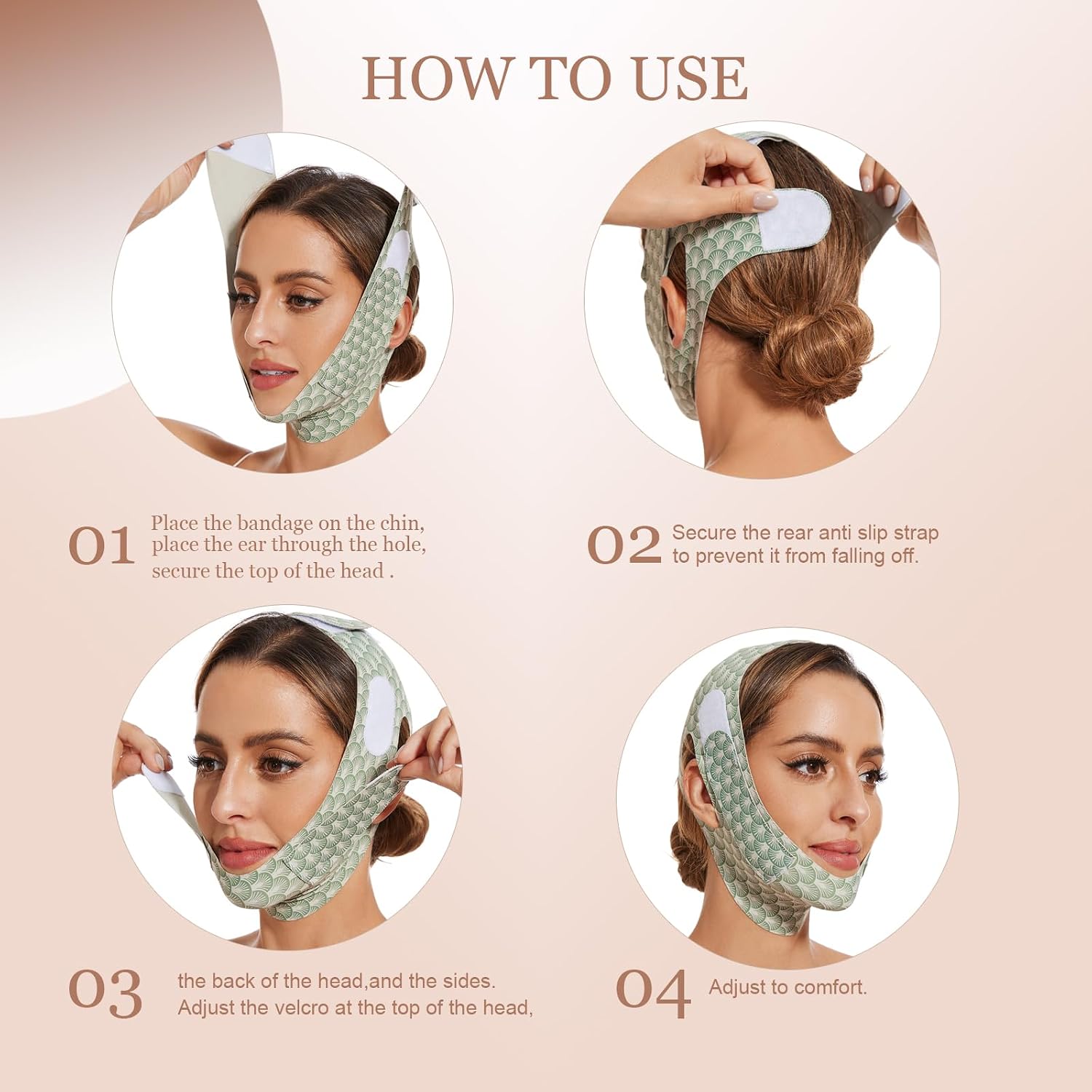 V Line Lifting Mask chin strap for sleeping jaw exerciser jawline shaper for women,Large,Green
