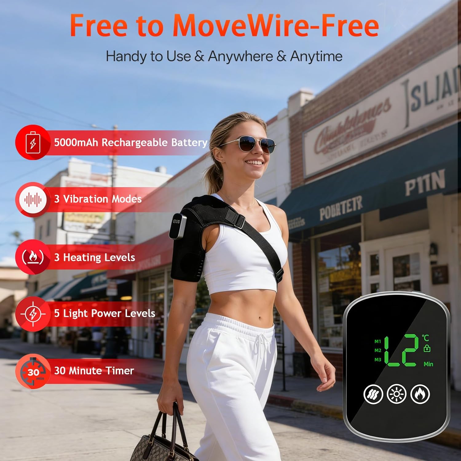 Kammoy Red Light Therapy for Shoulder with Heat & Massage, 6 Modes, 5000mAh Cordless Controller, 228 LEDs 660nm & 850nm, Portable Heated Shoulder Wrap, 120–480 Min Runtime (Black)