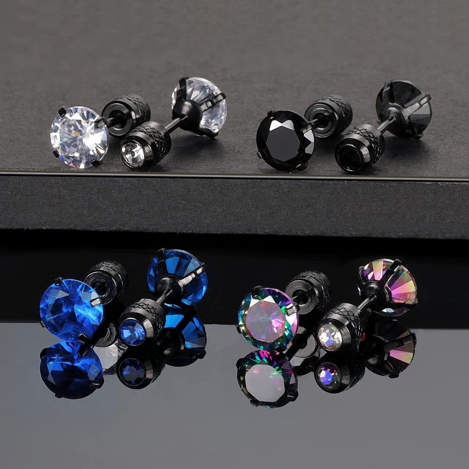 VOLUKA Titanium Earrings for Sensitive Ears, Pairs of Screw Back Hypoallergenic Surgical Grade Titanium Cubic Zirconia Stud Earrings for Women Men