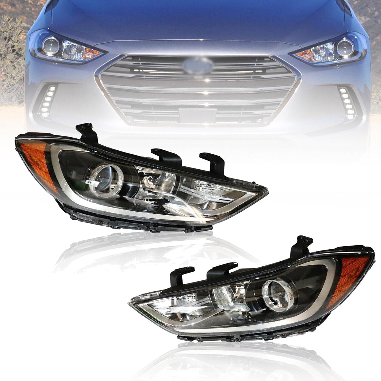 LYNICESHOP Headlights HeadLamps Assembly, Halogen Headlamp 114-10015R,114-10016L For Hyundai Elantra 2017 2018 Replaces (Driver + Passenger Side)