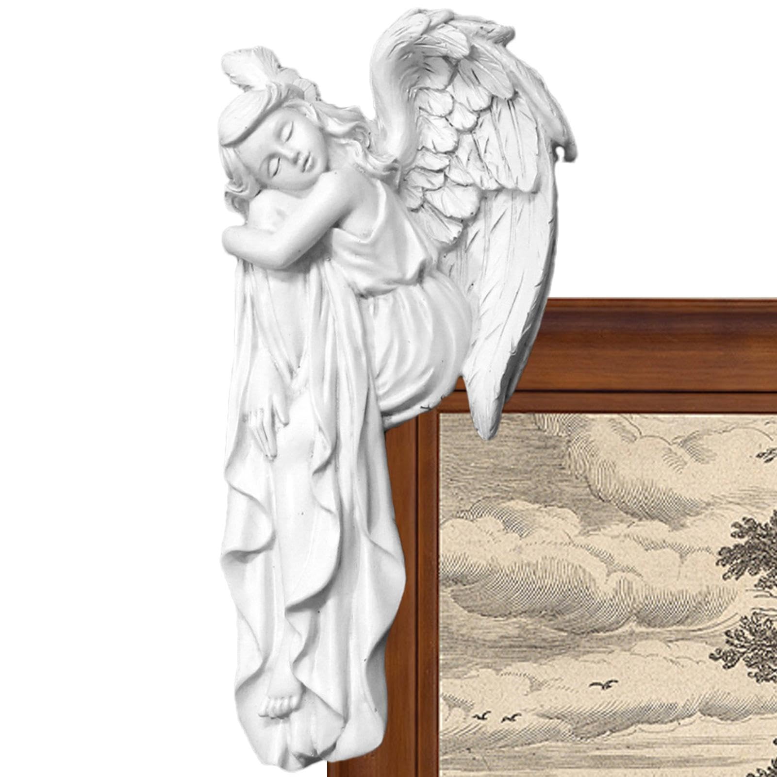 PUCHEN Angel Door Corner Decor, Angel Wings Wall Art Figurines, 3D Angel Statue Figurines Wall Sculpture for Corner Table Scene, Window Sill