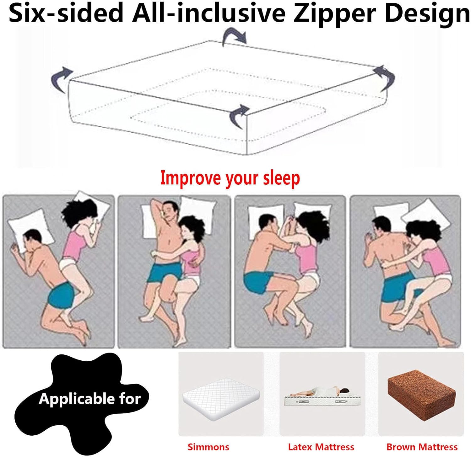 キルティングマットレスカバー 防水マットレスプロテクター ジッパー付き 360&deg; フルフィットシート マットレスカバー 通気性マット