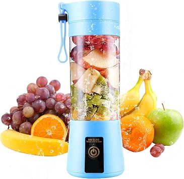 Portable Electric Juicer Cup,380ml Electric Blender USB 4-Blade Electric Fruit Extractor Juice Blender Rechargeable Personal Size Juicer for Travel Sports Kitchen Office Outdoors Blue