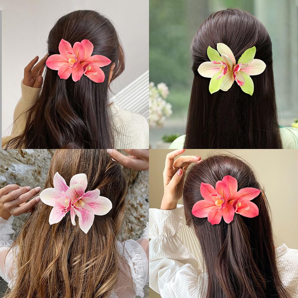 Floral Hair Clips in Pink, Green, and Red Pima set Amazon.com : HAIMEIKANG Hawaiian Flower Hair Clip - 3 Pieces  main image 3
