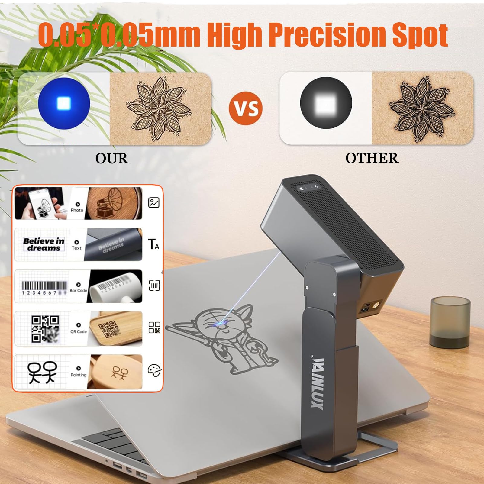 MáQuina Grabadora LáSer PortáTil Y Liviana, Plegable, Todo En Uno, con Enfoque AutomáTico para Metal, Cuero, AcríLico Y Vidrio, Seguridad De Clase I