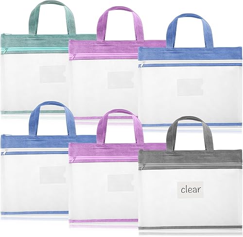 Miniatura 8 de Zhehao 24 bolsas para libros de estudiantes con asa, bolsa de documentos, bolsa de proyectos para coser, bolsa de malla con cremallera, bolsa de