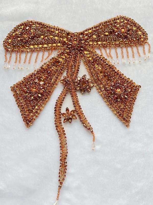 Butterfly Shape Bodysuit Applique Pure Hand-Stitched Beads and Crystal Patches Creative Tassels Shiny Dress Decorative Accessories (Champagne) by HandiArtistry - Image 5