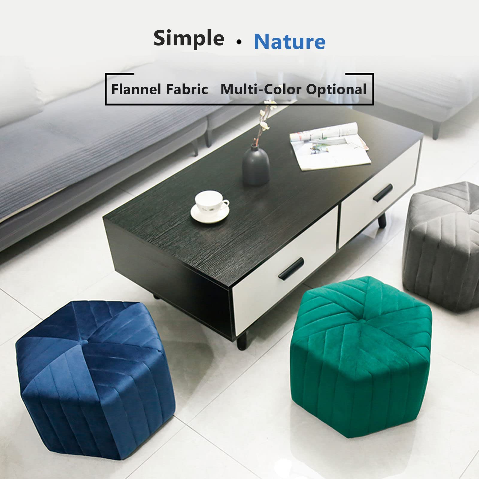 六角形オットマンホームフランネルプーフリビングルーム用、積み重ね