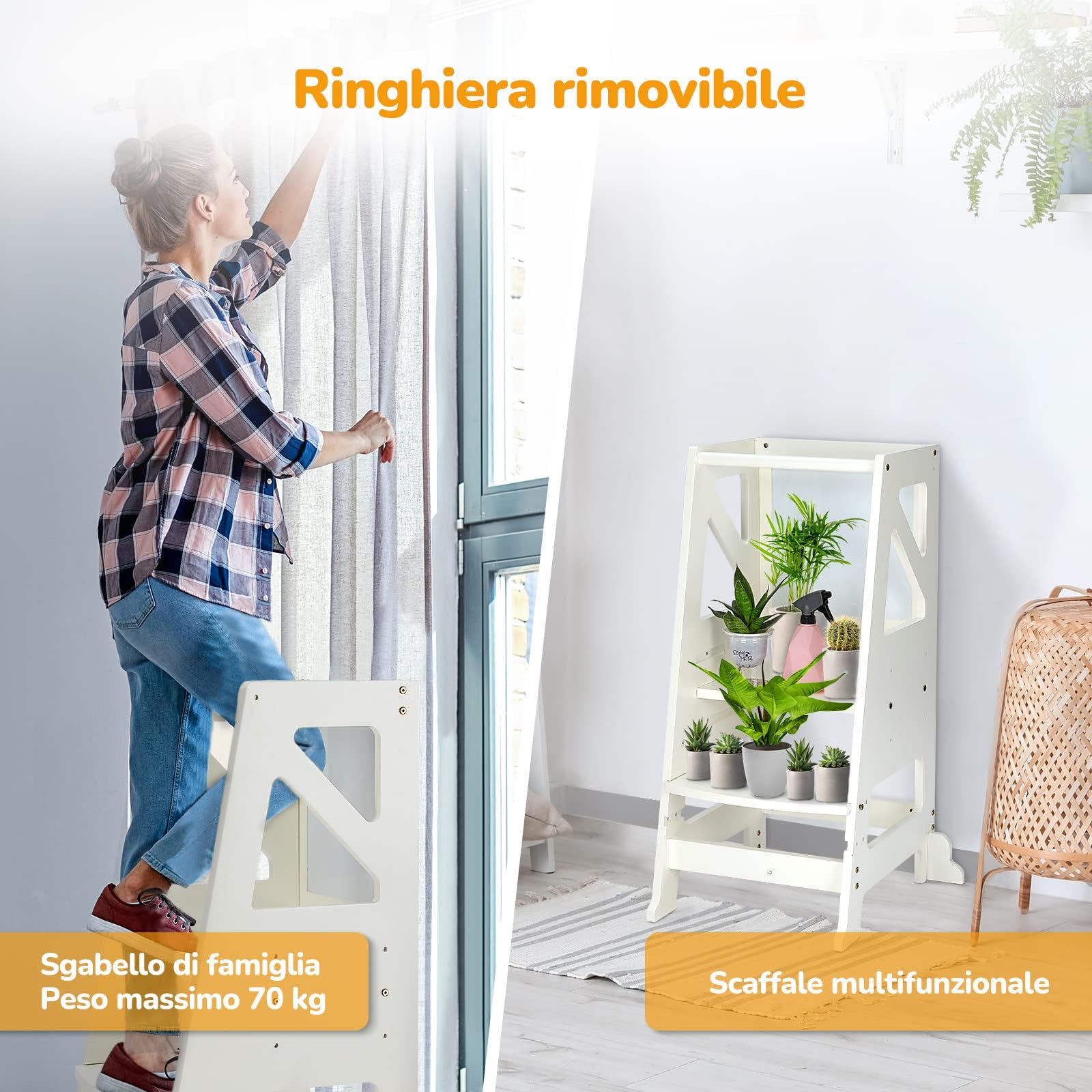 Dripex Torre di Apprendimento per Bambini, Torre Montessoriana in Legno, Learning Tower con Lavagna Magnetica Bifacciale, Regolabile, Sicurezza, Realizzato in legno di alta qualità (Bianco - Classico)