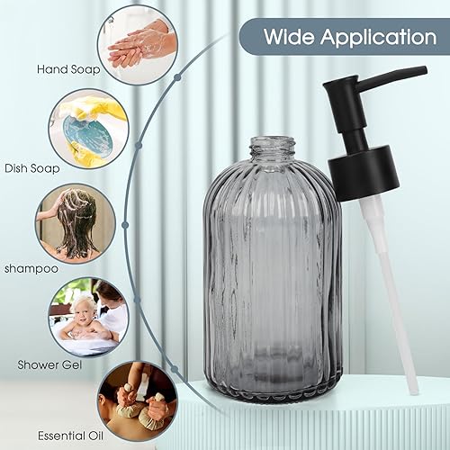 Miniatura 7 de Topsky Paquete de 2 dispensadores de jabón de vidrio con bomba de plástico, dispensador de jabón líquido de manos de 13.5 fl oz, bomba a prueba de