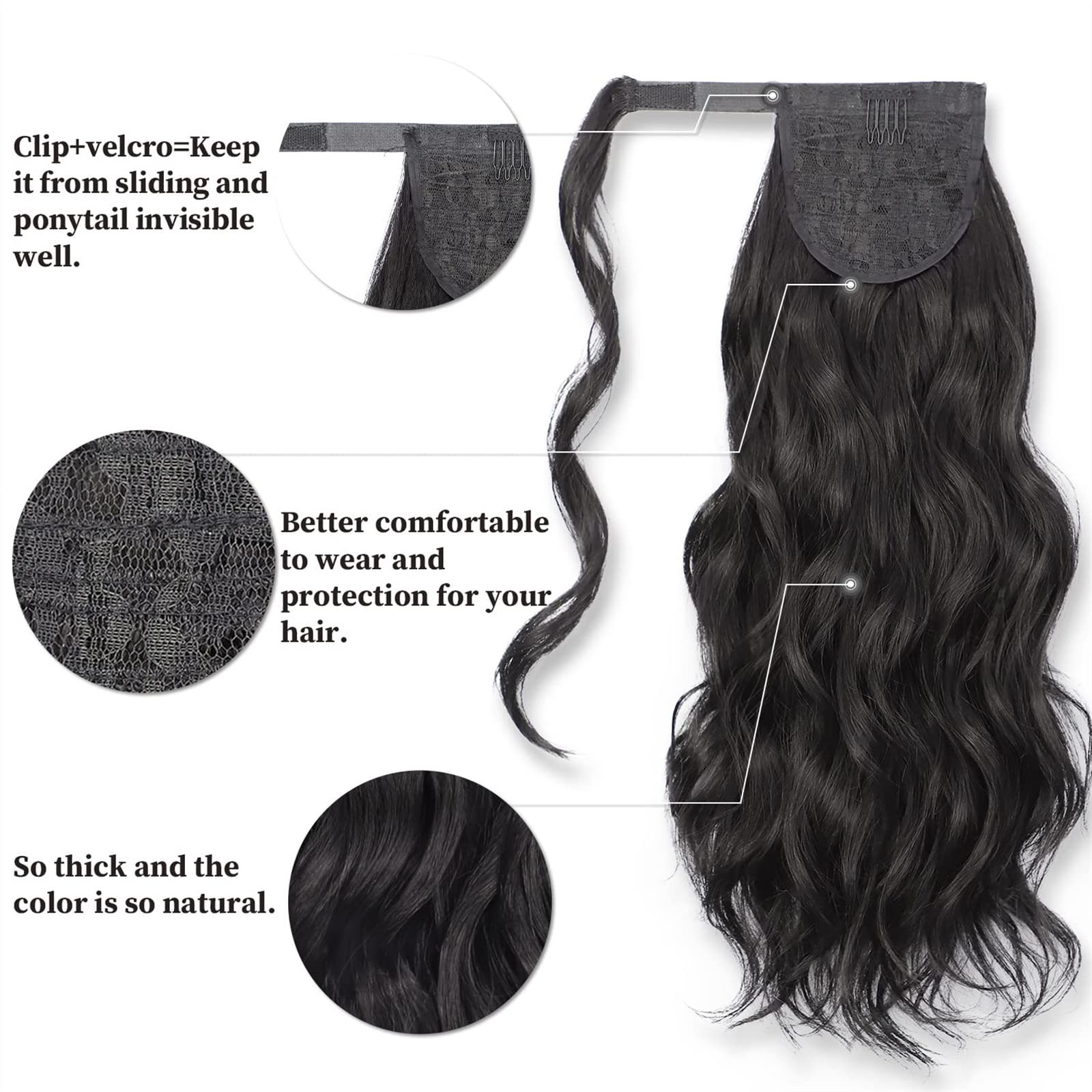 Extensión de cola de caballo 20 "cuerpo ondulado envoltura alrededor de cola de caballo extensión de cabello for mujeres esponjoso sintético Natural suave postizo sintético largo ondulado extensión de
