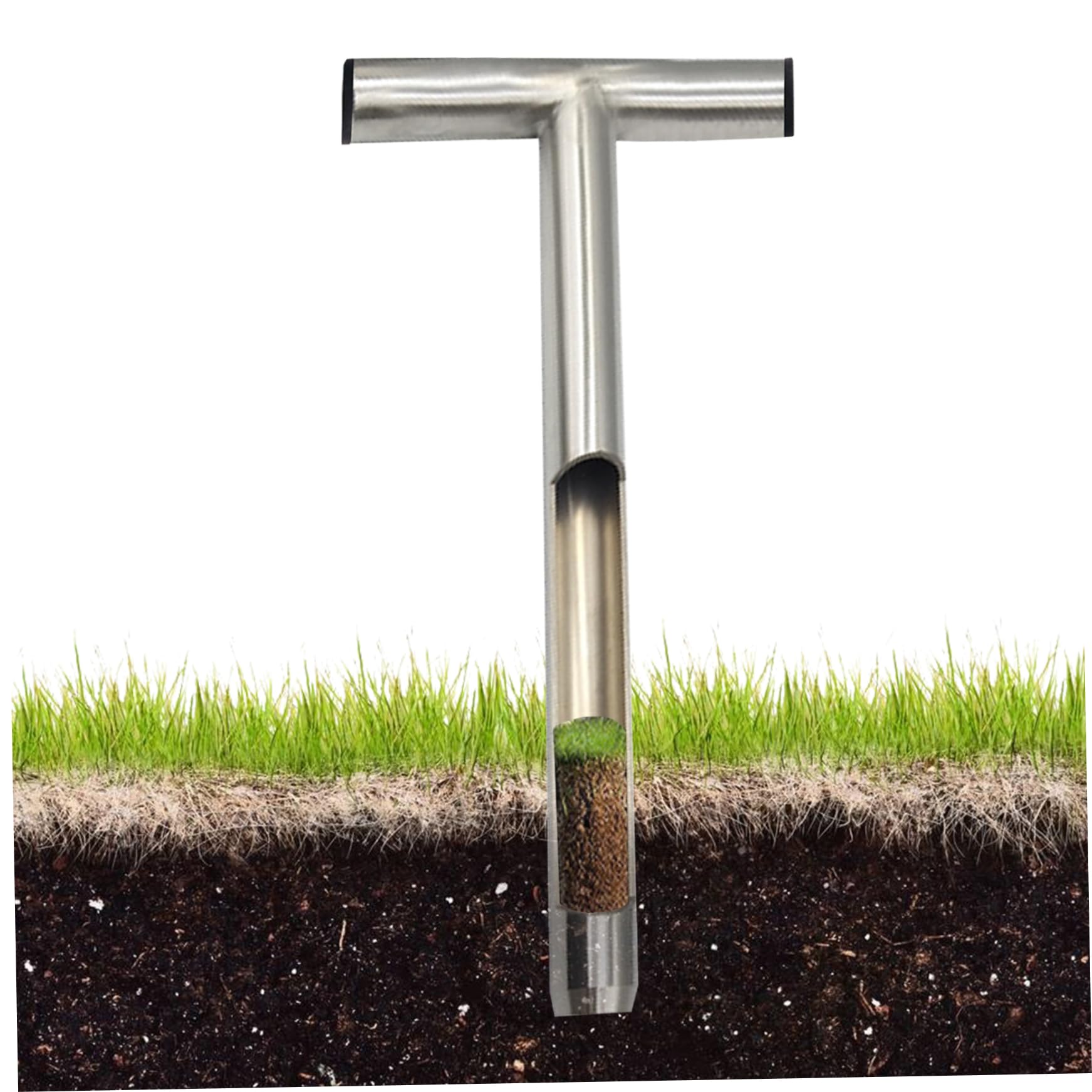 Bodensonde Bodenprobe Sondensonde T-förmige Golf-Bodensonde Edelstahl-Stahlbodenprobenier tragbare scharfe Gartenwerkzeuge für Rasenfarm Golfplatz 14 Zoll