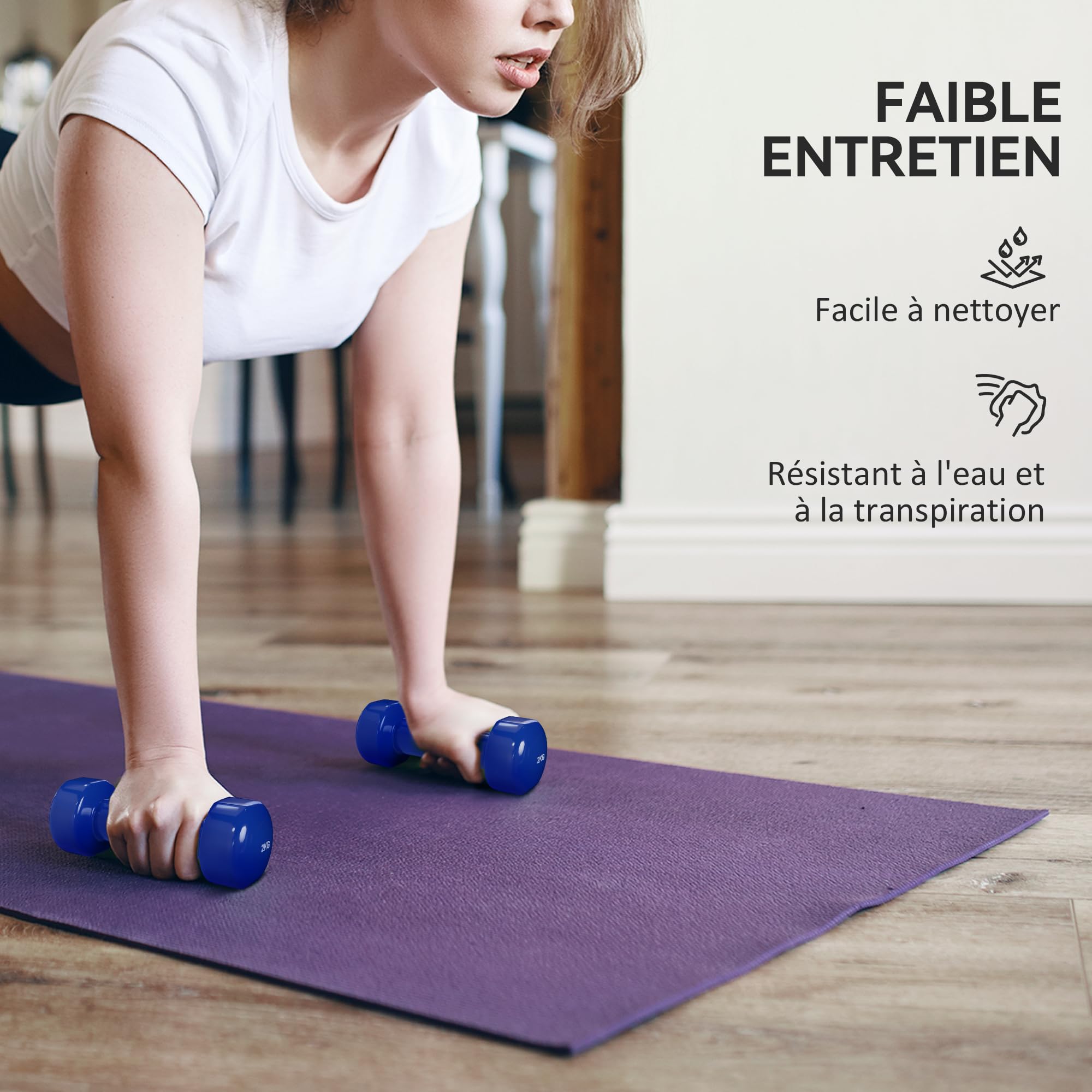 HOMCOM Ensemble d'haltères courtes total 10 Kg - paires de 0,5/1/1,5/2 Kg avec malette - entraînement musculaire & haltérophilie - métal PU