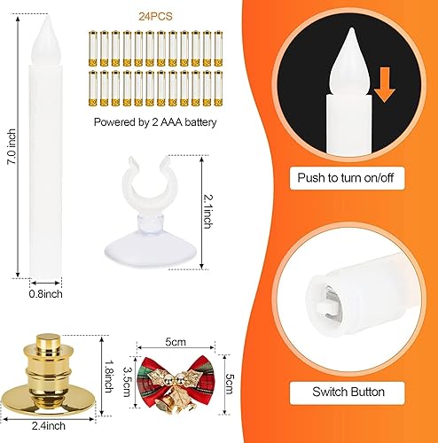 Miniatura 6 de Juego de 12 velas de ventana de Navidad de Halloween con temporizador, funciona con pilas, velas LED eléctricas sin llama para ventanas, portavelas