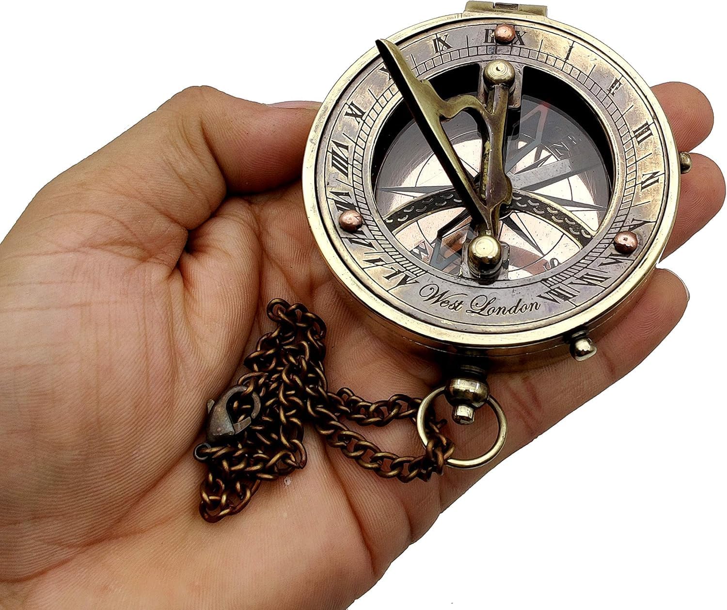 nauticalshoppee Antique Brass Sundial Compass with Leather Case – Vintage Nautical Sun Clock for Pocket, Marine Decor, Boat Gift, Pirate Ship Replica, Steampunk Collectible Accessory