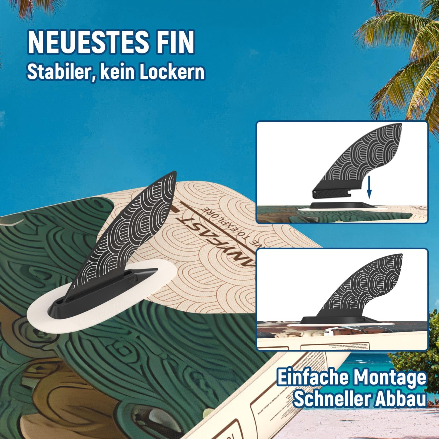 Aufblasbares Stand-Up-Paddelbrett für Angeln - Breit, Ultrastabil, mit Pumpe, Kamerabefestigung, Kindergriff, Leine, Rucksack und Zubehör für Jugendliche/Erwachsene