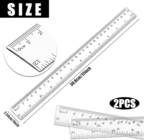 Miniatura 2 de Koogel 2 reglas transparentes, reglas rectas de plástico de 12 pulgadas con centímetros y pulgadas para niños, escuela, oficina, hogar