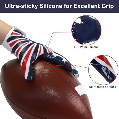 Vista 21 de Guantes de fútbol juvenil, guantes receptores juveniles, de silicona, antideslizantes, transpirables, con bandera estadounidense, experiencia